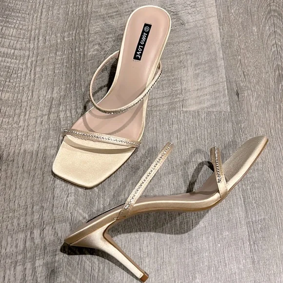 Thin Strappy Satin Slide on Heel - Picture 3 of 6